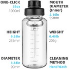 32 Oz Clear Black Tritan Water Bottle With Fast-flow Spout Lid Bpa-free Gym