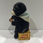 Vtg Wind Up Furry Black Bear Drinking Milk  Farm Milk Tin Box Not Working No Cup