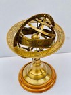 8 Inch Brass Armillary Sphere Globe Zodiac Celestial Nautical Decor Wooden Base
