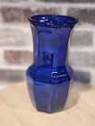 Vintage Cobalt Blue Glass Fluted 8 Panel Vase - 9-1 2  Tall Very Good Condition