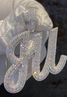 2 7ct Round Real Moissanite Custom Any Two Letter Pendant 14k White Gold Plated
