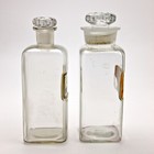 2 Antique Apothecary Bottles Glass Reverse Labels Pharmacy Jars