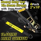 Kje 4 Pack Car Tie Down Straps For Trailers - Lasso 4pcs - 2  X 10   Black 