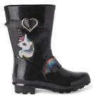 Weather Spirits Unicorn Rainbow Black Rubber Rain Boots Kids Girls Size 1 New
