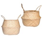 White Zigzag Seagrass Belly Basket For Storage  12x12x11 Inches  Laundry Picnic