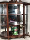 Vintage Butler Wooden Wall Hang Curio Cabinet Curved Glass Mirrored Back 20x26x6