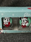 Disney Parks Mickey   Minnie Christmas 9 Oz Set Of 4 Glasses Wreath  Holly New 