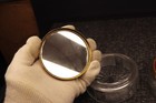 2 Vanity Powder Jars Gold Metal Lid Art Deco Dresser Trinket Glass Ribbed 