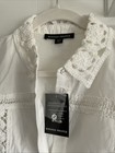 Boston Proper White Cotton Crochet Long Sleeve Jacket And Short Set Medium Nwt