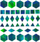 100pcs Stained Glass Mosaic Tiles - 1 Inch Each Side Dark Green   Blue Mixed    
