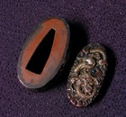 Edo Period Japan Antique Shakudo Dragon Fuchi Kashira Sword Fittings Katana