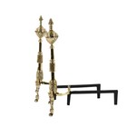 Antique French Pair Of Brass Classical Footed Andirons