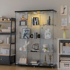 New Glass Display Cabinet W led Light 3 Doors 4 Shelves Storage Case For Curio