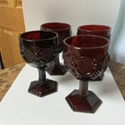 Vintage Avon Ruby Red 1876 Cape Cod Set Of  4  6  Water Goblet Glasses
