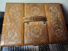 Hand Tooled Leather Train Case Vanity Cosmetic Case Floral Vintage Antique