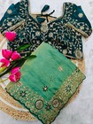 Pista Green Designer Saree Heavy Embroidery Wedding Party Wear Women Floral Ethn