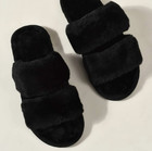 Women s Winter Indoor Fur Slippers Size 7-8 Black Slip On Shoes