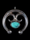 Vintage Navajo Arts   Crafts Tufa Cast Turquoise Naja Sterling Silver Pendant