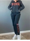 Victoria   s Secret Pink Hoodie And Jogger Set     Charcoal Gray   Red Logo L