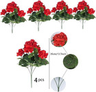 Ferial4pcs Artificial Red Geranium Silk Flowers Outdoor Plant Bush Faux Flowers