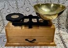 Vintage English Salter Kitchen Scales 4 Cast 5 Brass Metric Weights Wooden Box