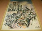 Lombard Street San Francisco Color Pencil Art Print Signed Framed matted 17x13 