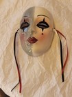 Vintage 1992 Clay Art Ceramic Wall Mask Gray  White ruby Lips- Hand Painted 