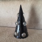 Vintage Objet D art Black Metal Cone Glass Hand Blown Clear Bubbles 1980s Modern