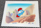 Smurfs Production Animation Cel Of Papa Smurf Framed On Hand Painted Background