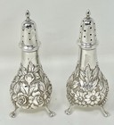 Rare Vintage F f Sterling  43 Silver 925 Floral Footed Salt And Pepper Shakers
