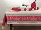 Red W Beige Jacquard Reindeer Christmas Tree Border Holiday Tablecloth 70 Sq