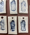  9 Primitive Santa Ornaments Handmade Pottery 