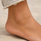 Solid 14k Gold Box Link Bead Stations Ankle Bracelet Anklet 10 5in