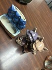    vintage Blue Owl Planter 1950s Royal Copley Style Ceramic Three Owls 6      