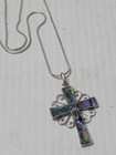 Xtra Pretty Vintage Southwestern Sterling Silver Abalone Cross - Free Chain