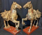 2 Vintage Tang Carved Wood Horse-large 18 h X 20 l-statues Sculpture Asian Decor