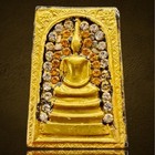 Vintage Thai Amulet Phra Somdej Buddha Pendant Powder Clay Gilded With Gold