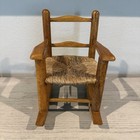 Vintage Small Brown Wood Rocking Chair Handcrafted Wicker 9  Doll Bear Display