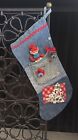 Vintage Decorated Denim Christmas Stocking W  Flocked Pixie