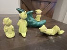 Set Of 4 Vintage 1950s Gilner Lime Green Pixie Elf Ceramic Figurines Mcm Kitschy