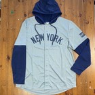 New York Ny Yankees Baseball Jersey Hoodie Mens Xl Gray Navy Blue Button Up Sga