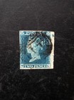 Queen Victoria Gb 2d Blue Sg 14 Used 4 Marg  Part Marginal Inscription Vf 