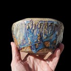 Japanese Style Chawan Footed Bowl Drippy Ceramic Pottery Art Signed 