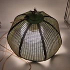 Vtg Boho Mcm Green Woven Swag Lamp Light Retro Rattan Scalloped Wicker