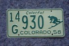 1958 Colorado License Plate With Skier