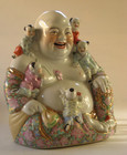 Vintage Chinese Porcelain Happy Laughing Buddha With 5 Children     14  Tall