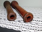 Set Of 2 Vintage Antique Wooden Yarn Spools Spindles Thread Wool Sewing Notions