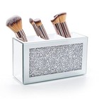  Silver Makeup Brush Holder Organizer  Bling 3 Slot Crushed Diamond Crystal 