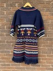 Vintage 1970   s Navy Blue Embroidered Dress Folk Boho Yellow Tunic
