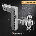 2  Receiver 10  Drop rise Adjustable Tow Hitch Dual Ball Mount Trailer 18500 Lb